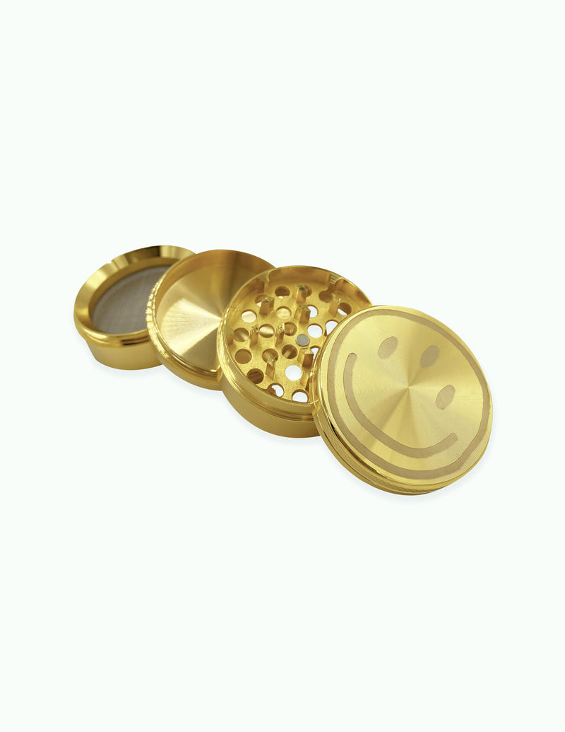 Smiley 4 layer Herb Grinder (Gold) 420 - Temple Wear