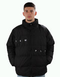 Embroidered Puffer Jacket (Black) - Temple Wear