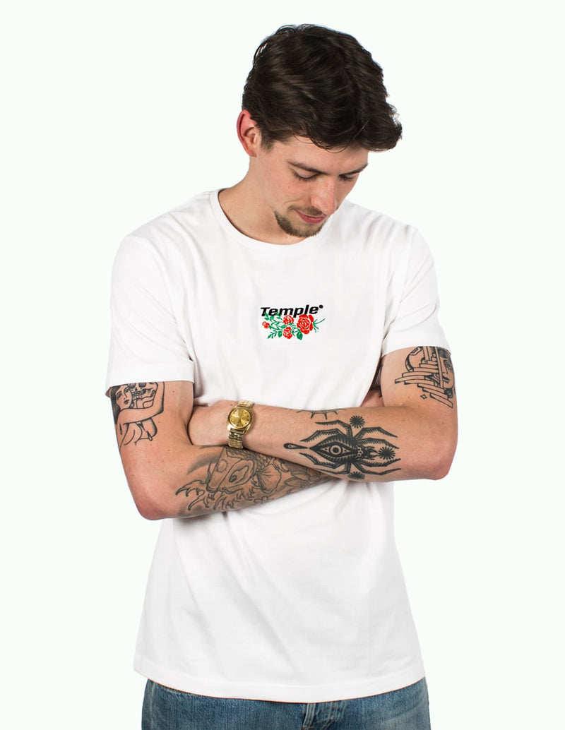 Classic Rose Tee (White) Embroidered Roses 3rd anniversary - Temple Wear