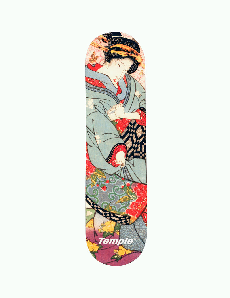 Maple Wooden Skateboard Deck with a colorful all-over print from traditional Japanese artwork Temple wear 