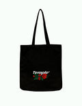 Classic Rose Heavyweight Canvas Tote Bag (Black) Embroidered Roses 3rd anniversary - Temple Wear